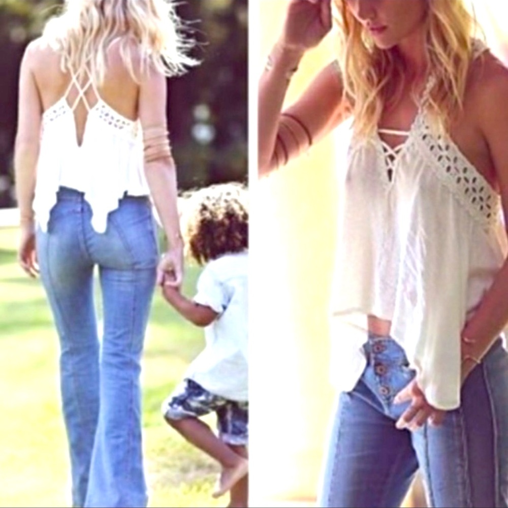 Free People Flare Bell Bottom Button Fly as seen on Shelby Keeton Panel Jeans